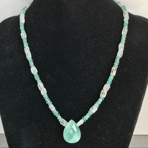 Vintage Handmade Apatite Aquamarine Gemstone Sterling Silver Pendant Necklace 16